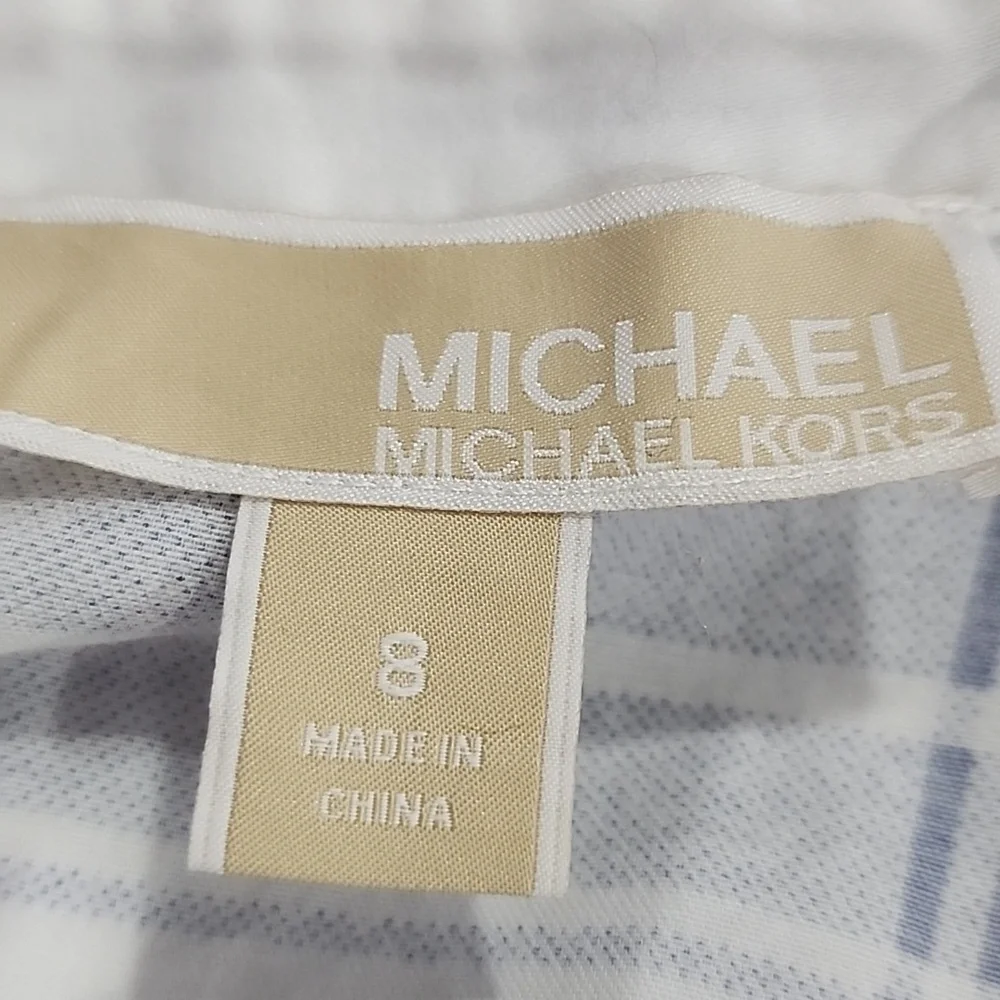 Michael Kors Women’s Button-Down Roll-up Sleeve Pleid Shirtdress blue/White Sz 8
